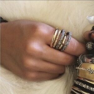 ALEXIS BITTAR Brutalist Gold Gunmetal Orbiting Crystal Layered Ring